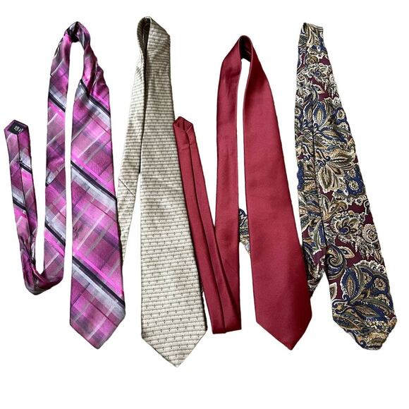 Hickey Freeman Tie and other brands lot of 4 various brands wine/purple/khaki - Picture 1 of 6